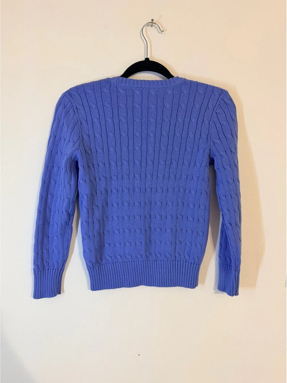 Polo Ralph Lauren Kids Cable Knit Sweater Blue 100% Cotton Crewneck Pony Logo